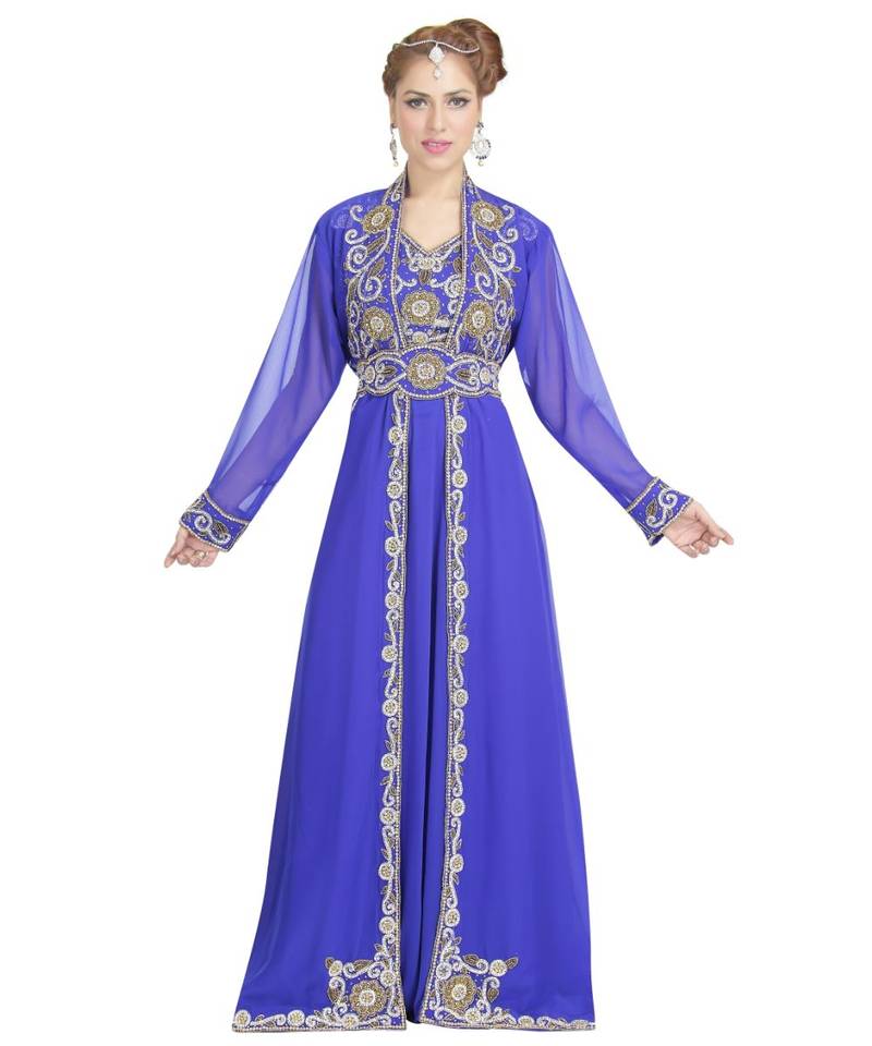 royal blue georgette embroidered zari work islamic kaftans