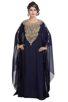 navy blue georgette embroidered zari work islamic kaftans