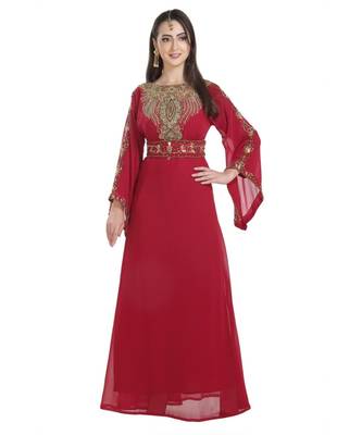 Maroon georgette embroidered zari work islamic kaftans 1