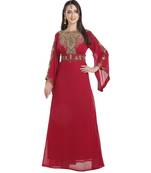 Maroon georgette embroidered zari work islamic kaftans