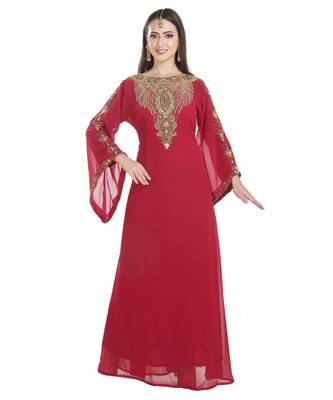 Maroon georgette embroidered zari work islamic kaftans 2