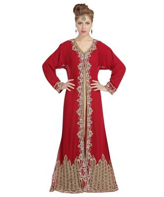 Maroon georgette embroidered zari work islamic kaftans 1