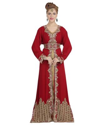 Maroon georgette embroidered zari work islamic kaftans 2