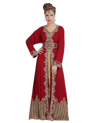 Maroon georgette embroidered zari work islamic kaftans 3