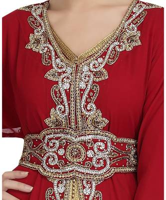 Maroon georgette embroidered zari work islamic kaftans 4