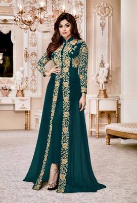 Teal embroidered georgette salwar 1
