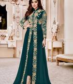 Teal embroidered georgette salwar