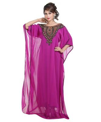 pink georgette embroidered zari work islamic kaftans 1