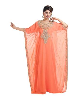 pink georgette embroidered zari work islamic kaftans 1