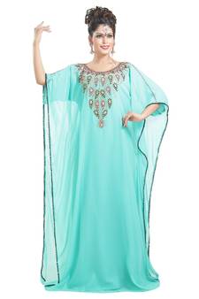 green georgette embroidered zari work islamic kaftans