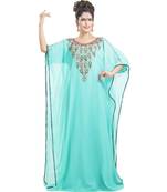 green georgette embroidered zari work islamic kaftans