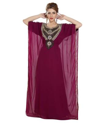 Wine georgette embroidered zari work islamic kaftans 1