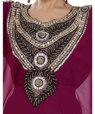 Wine georgette embroidered zari work islamic kaftans 2