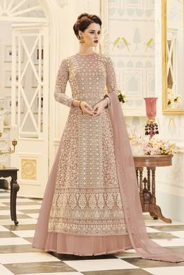 Light-peach embroidered net salwar 1