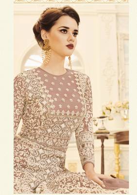 Light-peach embroidered net salwar 2