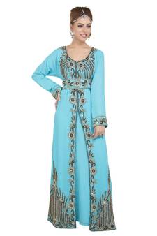 blue georgette embroidered zari work islamic kaftans