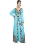 blue georgette embroidered zari work islamic kaftans