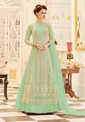 Light-green embroidered net salwar 1