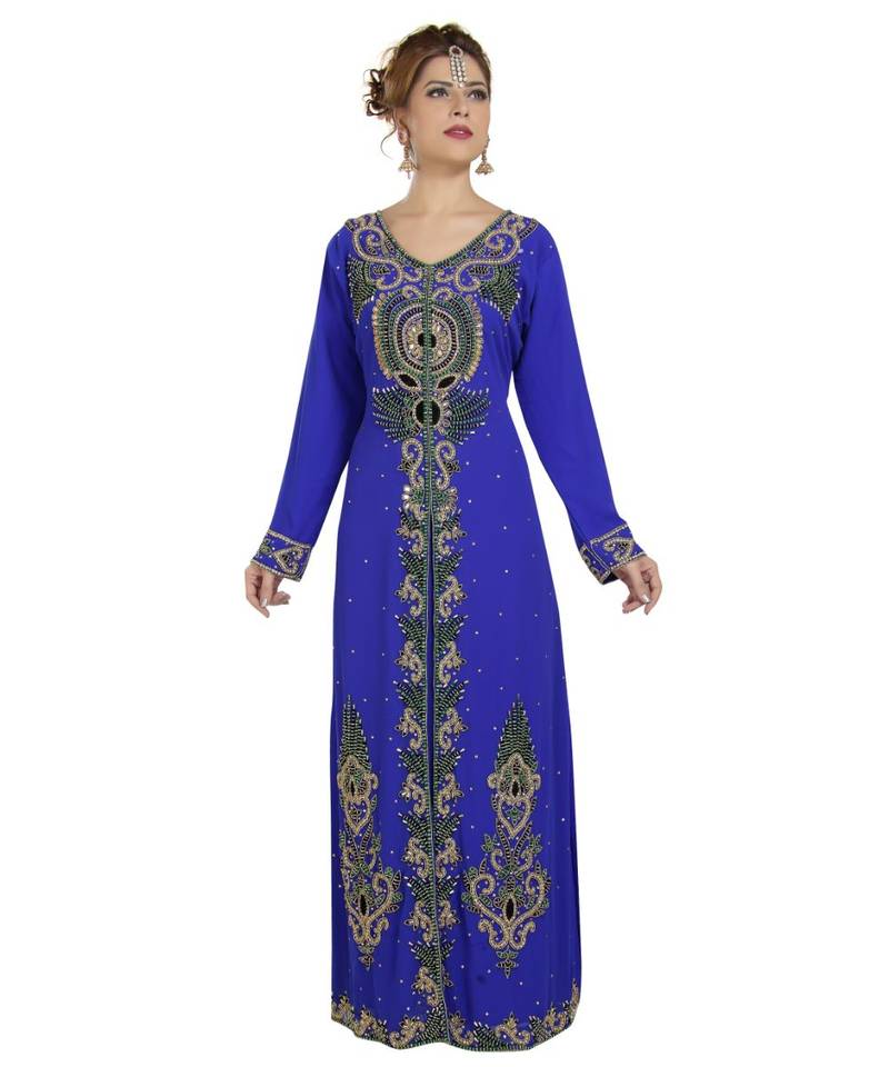 royal blue georgette embroidered zari work islamic kaftans