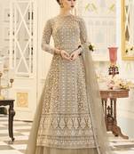 Light-brown embroidered net salwar