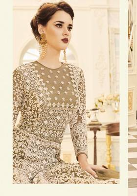 Light-brown embroidered net salwar 2