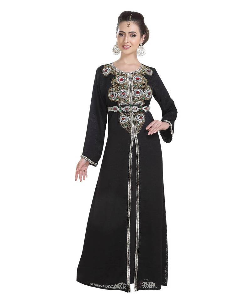 Black georgette embroidered zari work islamic kaftans