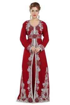 Maroon georgette embroidered zari work islamic kaftans
