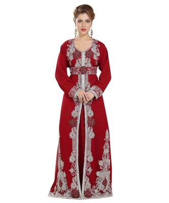 Maroon georgette embroidered zari work islamic kaftans 1