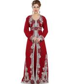 Maroon georgette embroidered zari work islamic kaftans