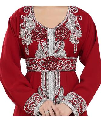 Maroon georgette embroidered zari work islamic kaftans 2