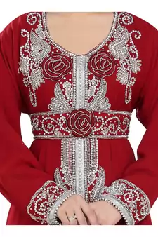 Maroon georgette embroidered zari work islamic kaftans