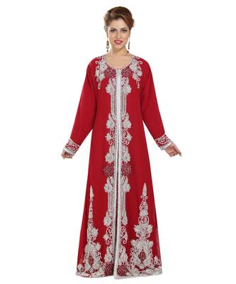 Maroon georgette embroidered zari work islamic kaftans 3