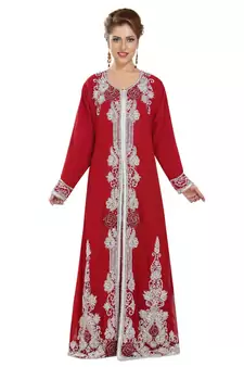 Maroon georgette embroidered zari work islamic kaftans