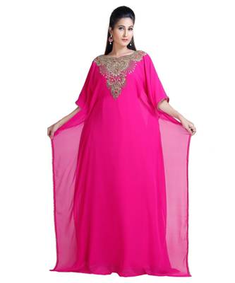 Pink georgette embroidered zari work islamic kaftans 1