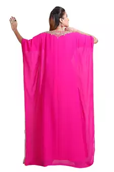 Pink georgette embroidered zari work islamic kaftans