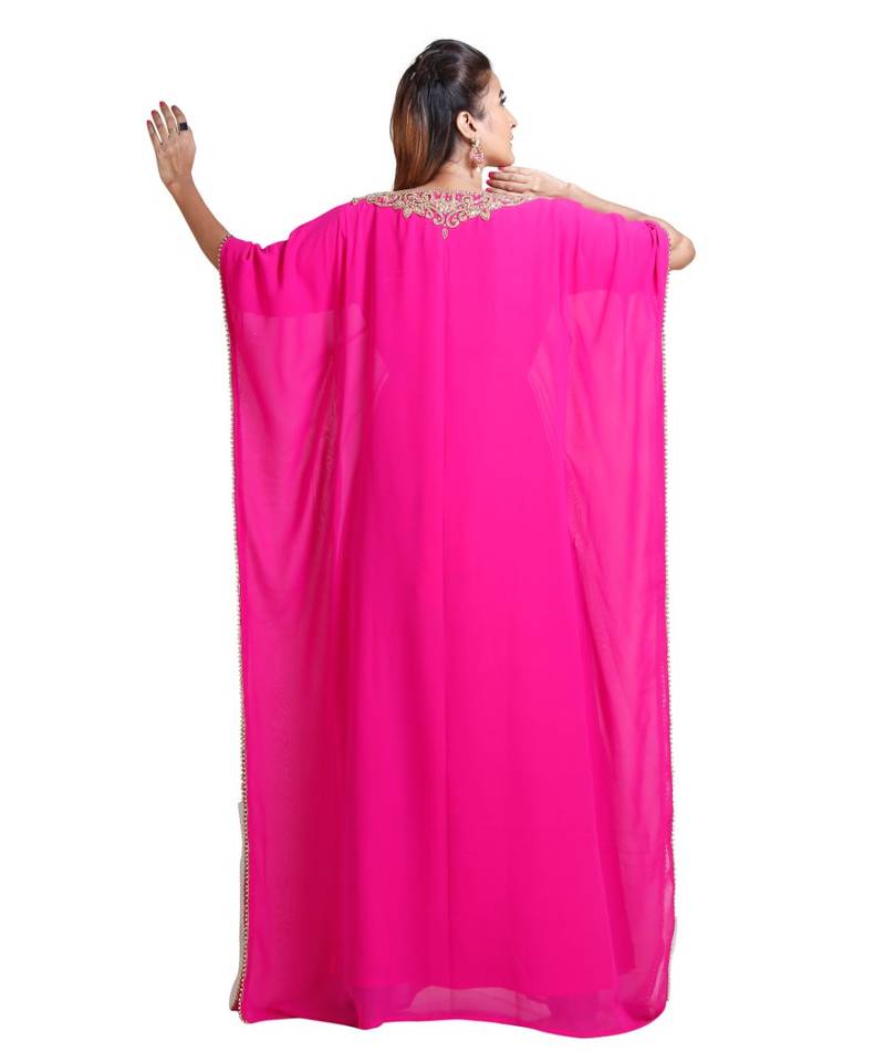 Pink georgette embroidered zari work islamic kaftans