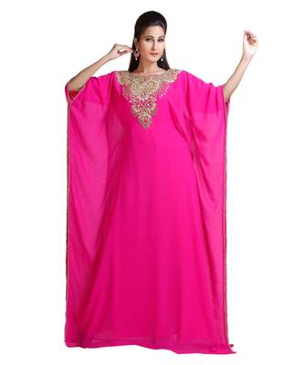 Pink georgette embroidered zari work islamic kaftans 3