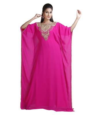 Pink georgette embroidered zari work islamic kaftans 4