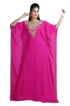 Pink georgette embroidered zari work islamic kaftans