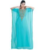 blue georgette embroidered zari work islamic kaftans