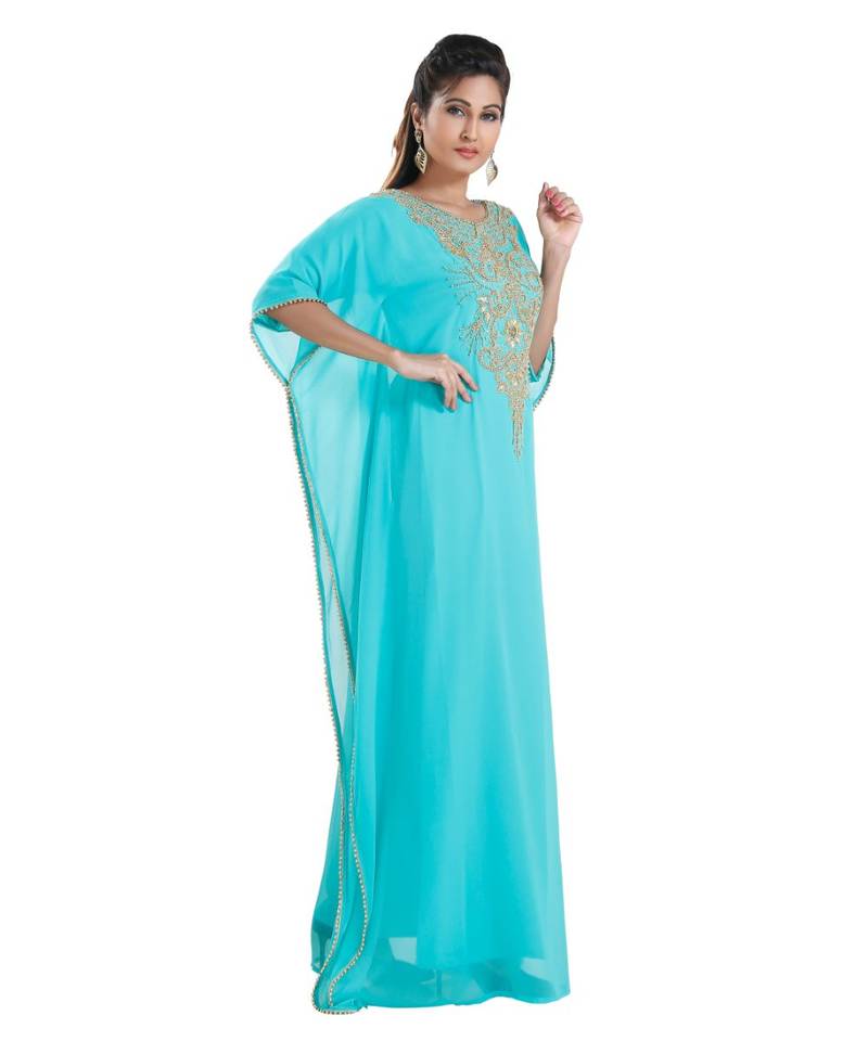 blue georgette embroidered zari work islamic kaftans