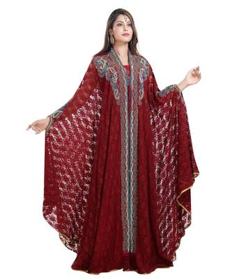 Maroon georgette embroidered zari work islamic kaftans 1