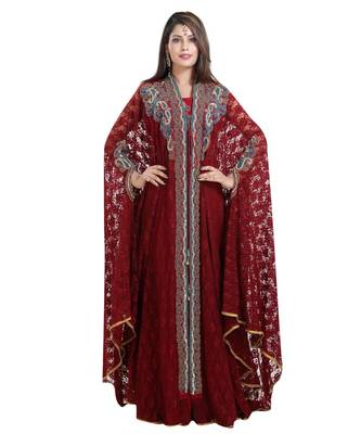 Maroon georgette embroidered zari work islamic kaftans 2