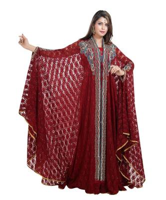 Maroon georgette embroidered zari work islamic kaftans 3