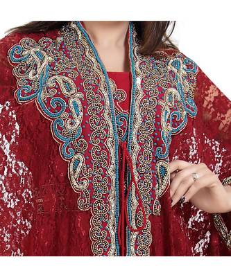Maroon georgette embroidered zari work islamic kaftans 4