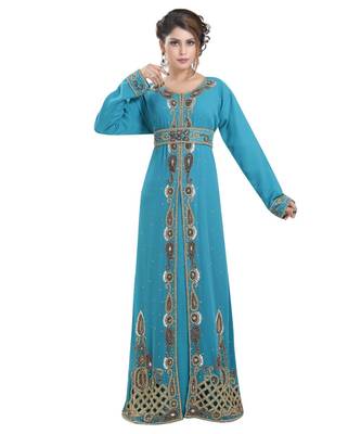 turquoise georgette embroidered zari work islamic kaftans 1