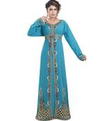 turquoise georgette embroidered zari work islamic kaftans