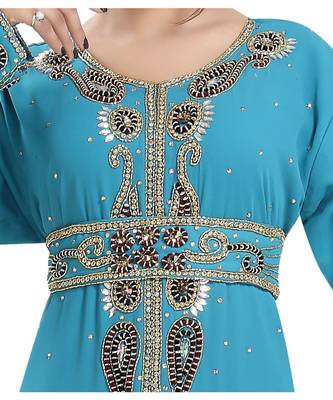 turquoise georgette embroidered zari work islamic kaftans 2