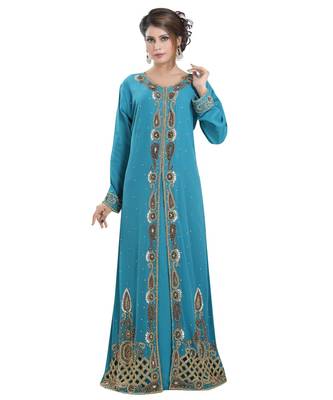 turquoise georgette embroidered zari work islamic kaftans 3