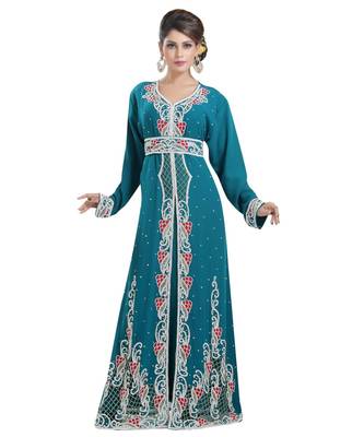 turquoise georgette embroidered zari work islamic kaftans 1